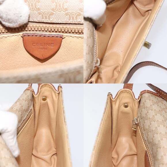 CELINE Macadam Canvas Shoulder Bag Pvc Leather Beige Brown Gold - Picture 12 of 13